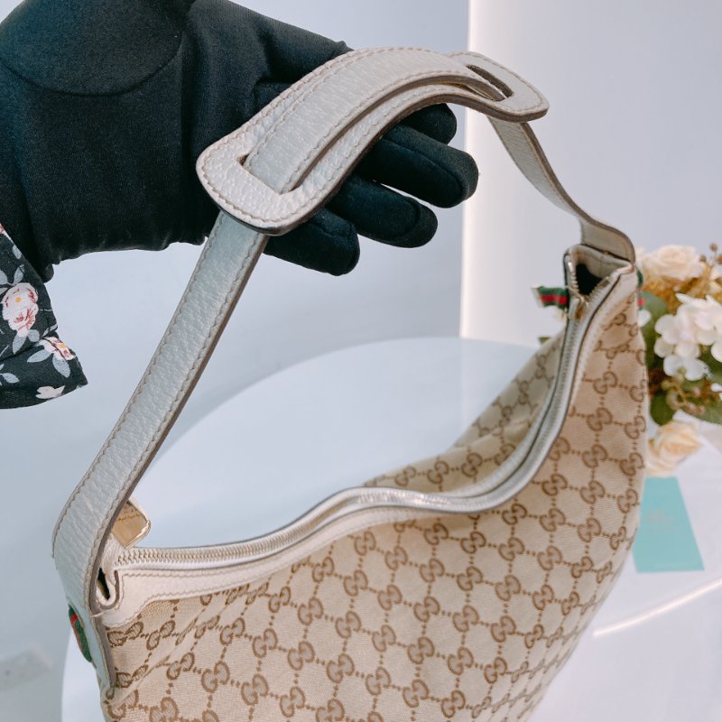 MS0643 Gucci 古馳 經典老花紋 腋下包 帆布 牛皮 象牙色 金扣 GG Supreme Princy Hobo Large Canvas Ivory x GHW-10