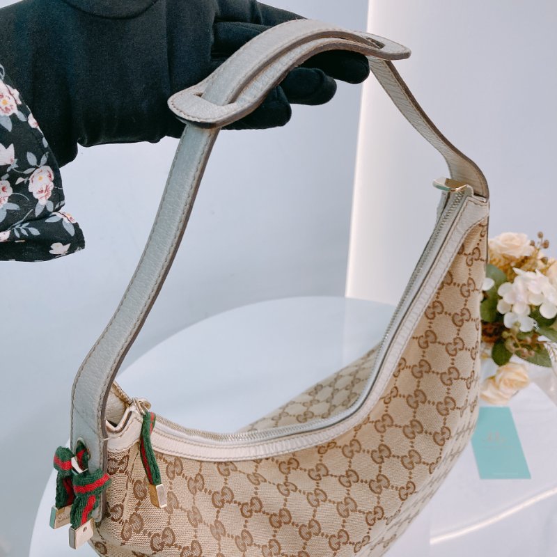 MS0643 Gucci 古馳 經典老花紋 腋下包 帆布 牛皮 象牙色 金扣 GG Supreme Princy Hobo Large Canvas Ivory x GHW-11