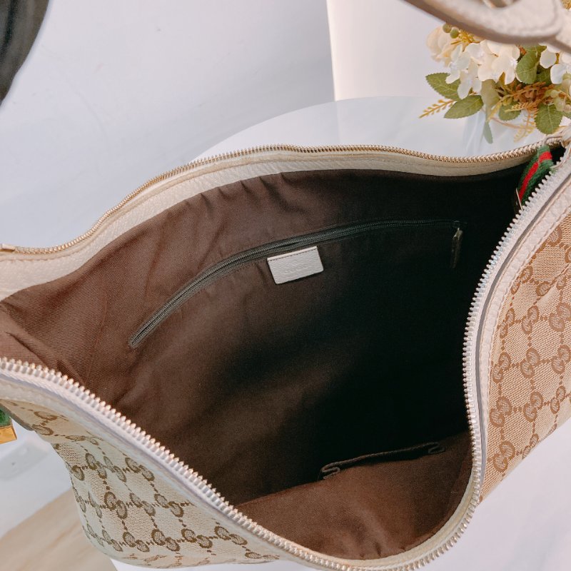 MS0643 Gucci 古馳 經典老花紋 腋下包 帆布 牛皮 象牙色 金扣 GG Supreme Princy Hobo Large Canvas Ivory x GHW-15
