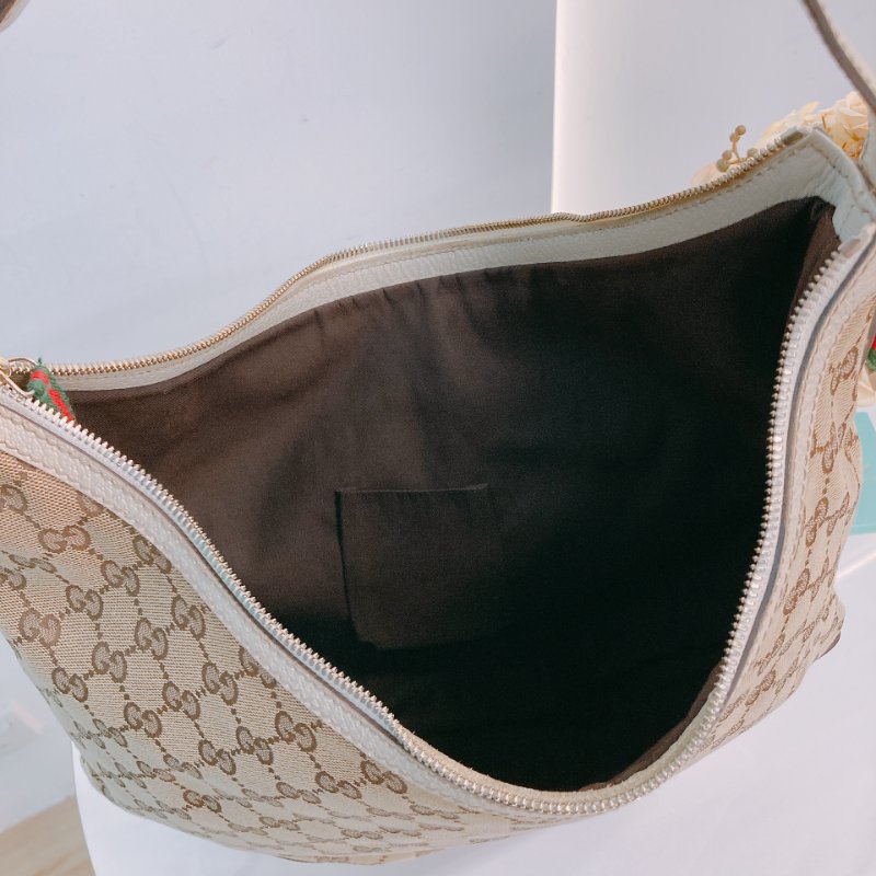 MS0643 Gucci 古馳 經典老花紋 腋下包 帆布 牛皮 象牙色 金扣 GG Supreme Princy Hobo Large Canvas Ivory x GHW-17