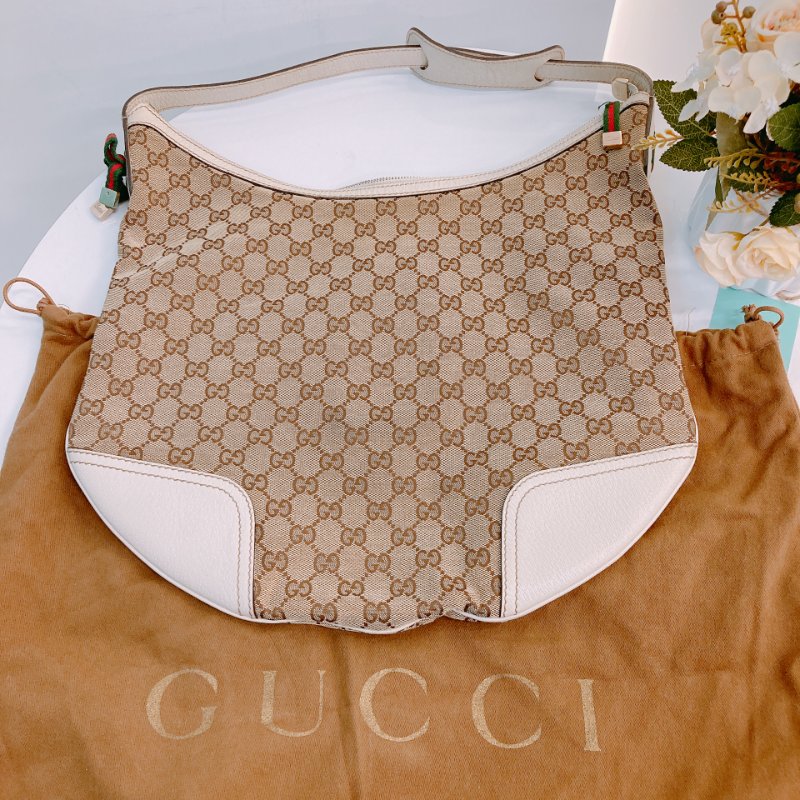 MS0643 Gucci 古馳 經典老花紋 腋下包 帆布 牛皮 象牙色 金扣 GG Supreme Princy Hobo Large Canvas Ivory x GHW-21