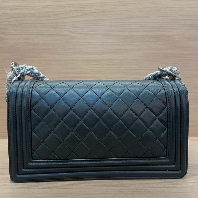 NO:D11 Chanel香奈儿黑银牛皮Leboy中號 2013年 17開 單肩斜挎鏈條包 有塵袋 無卡無盒子 尺寸底長25*高18*寬8*-1