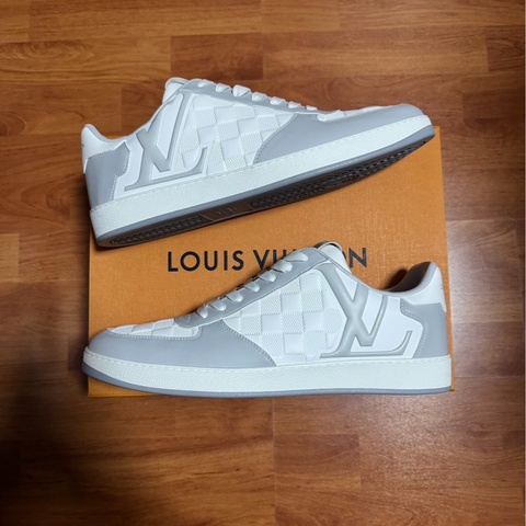 Lv Rivoli正品棋盤格 路易威登低幫板鞋 男款 灰白色 45碼