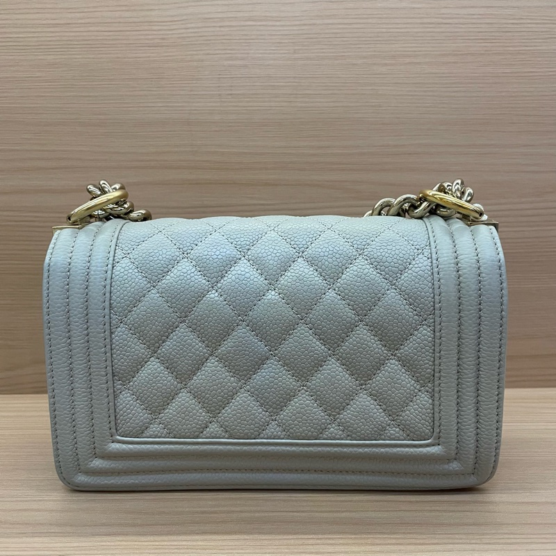 NO:C89 CHANEL灰色荔枝皮Leboy小號 2019年 28開 單肩斜挎鏈條包 有塵袋 無卡無盒子 尺寸底長20*高12*寬7*-1