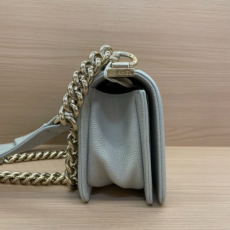 NO:C89 CHANEL灰色荔枝皮Leboy小號 2019年 28開 單肩斜挎鏈條包 有塵袋 無卡無盒子 尺寸底長20*高12*寬7*-3