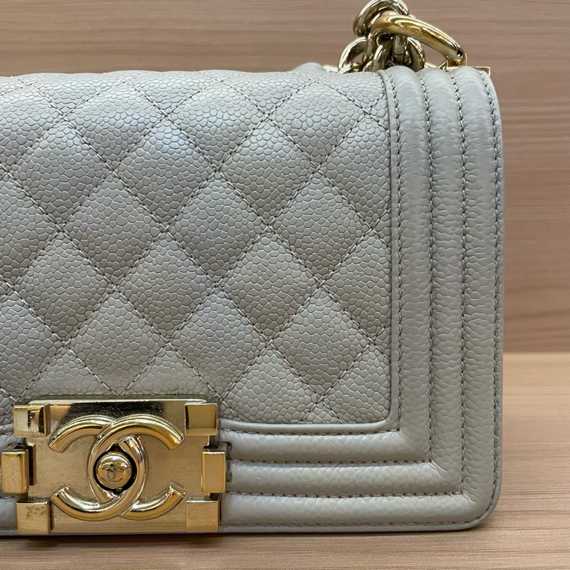 NO:C89 CHANEL灰色荔枝皮Leboy小號 2019年 28開 單肩斜挎鏈條包 有塵袋 無卡無盒子 尺寸底長20*高12*寬7*-6