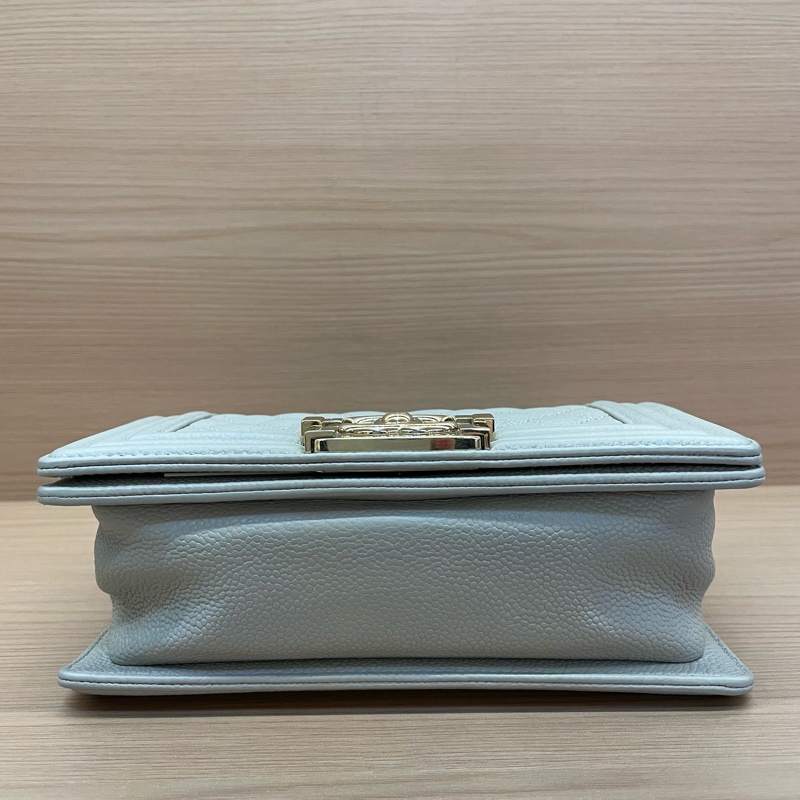 NO:C89 CHANEL灰色荔枝皮Leboy小號 2019年 28開 單肩斜挎鏈條包 有塵袋 無卡無盒子 尺寸底長20*高12*寬7*-7