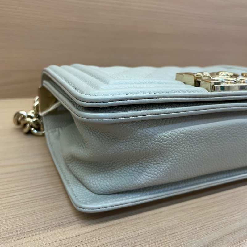 NO:C89 CHANEL灰色荔枝皮Leboy小號 2019年 28開 單肩斜挎鏈條包 有塵袋 無卡無盒子 尺寸底長20*高12*寬7*-8