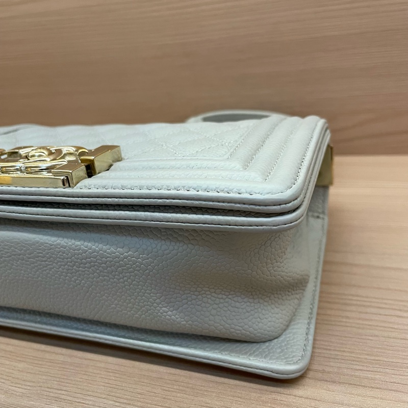 NO:C89 CHANEL灰色荔枝皮Leboy小號 2019年 28開 單肩斜挎鏈條包 有塵袋 無卡無盒子 尺寸底長20*高12*寬7*-9