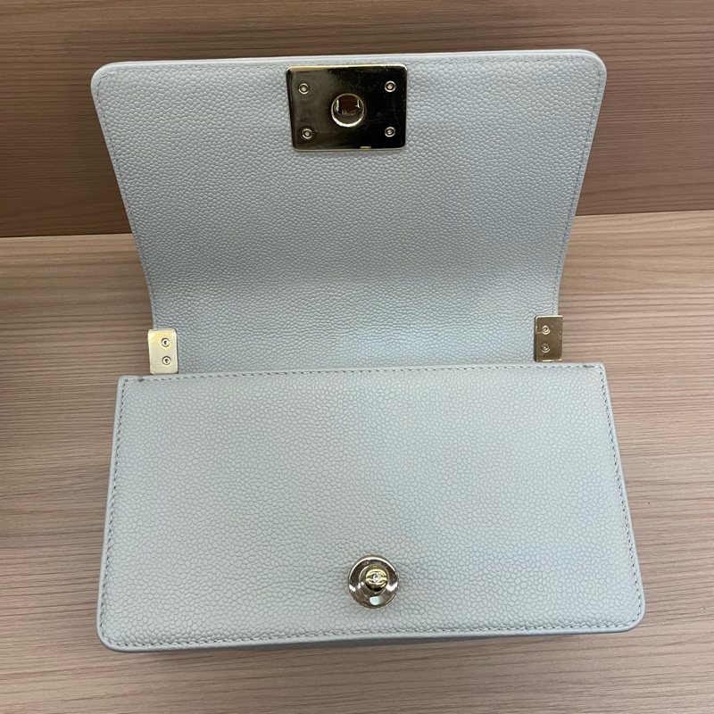 NO:C89 CHANEL灰色荔枝皮Leboy小號 2019年 28開 單肩斜挎鏈條包 有塵袋 無卡無盒子 尺寸底長20*高12*寬7*-10