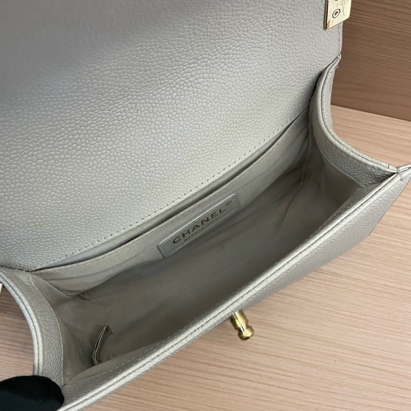 NO:C89 CHANEL灰色荔枝皮Leboy小號 2019年 28開 單肩斜挎鏈條包 有塵袋 無卡無盒子 尺寸底長20*高12*寬7*-11