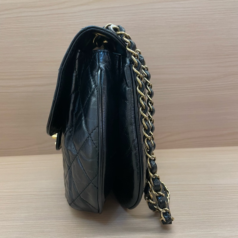 NO:D5 CHANEL香奈儿 黑色油蜡皮菱格纹 斜挎南瓜包 2015年 20開 有塵袋 無卡無盒子 尺寸32*23-2