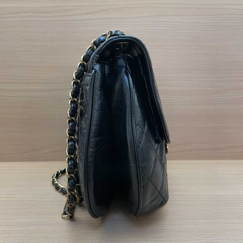 NO:D5 CHANEL香奈儿 黑色油蜡皮菱格纹 斜挎南瓜包 2015年 20開 有塵袋 無卡無盒子 尺寸32*23-3