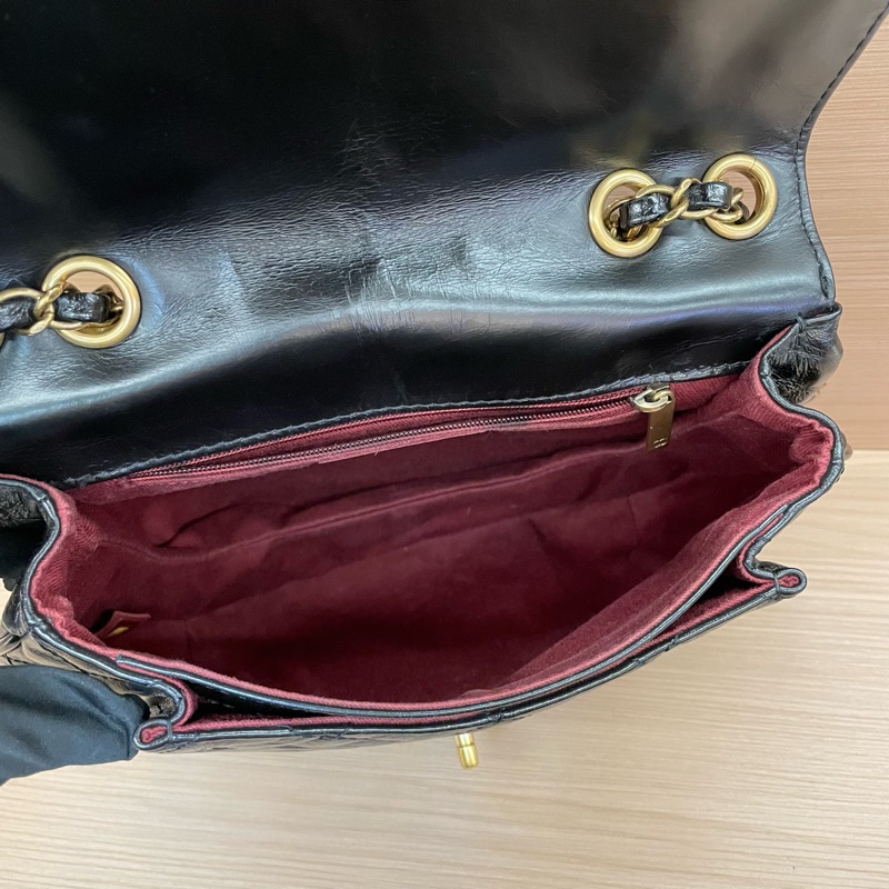 NO:D5 CHANEL香奈儿 黑色油蜡皮菱格纹 斜挎南瓜包 2015年 20開 有塵袋 無卡無盒子 尺寸32*23-10