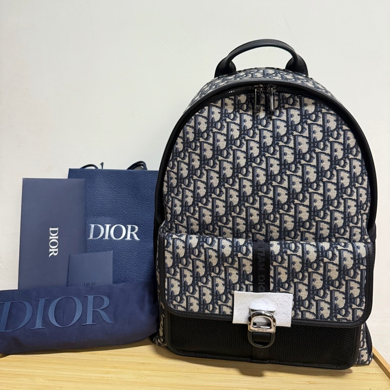 【近全新全套齊全】Dior Rider Oblique 老花後背包 (新款 CD 鋁扣版) 附法國專櫃正本購證-0