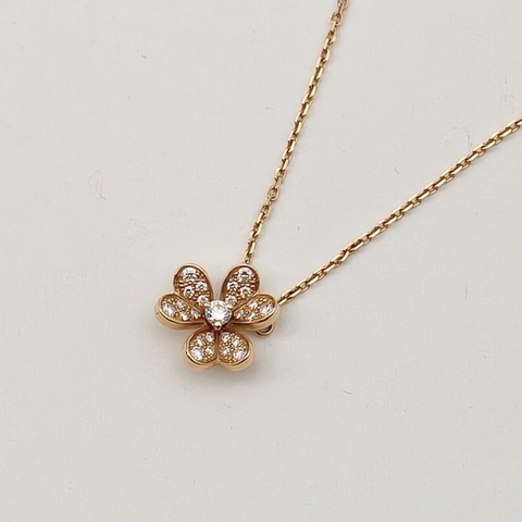 VAN CLEEF&ARPELS Frivole花朵項鏈迷你滿鑽18K黃金/鑽石