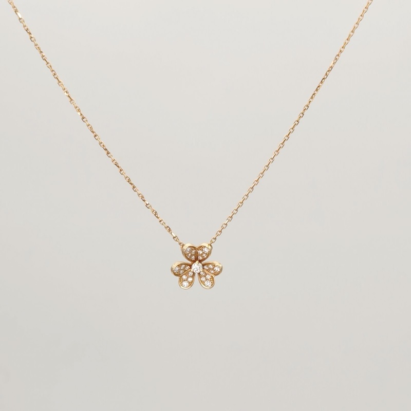 VAN CLEEF&ARPELS Frivole花朵項鏈迷你滿鑽18K黃金/鑽石-1