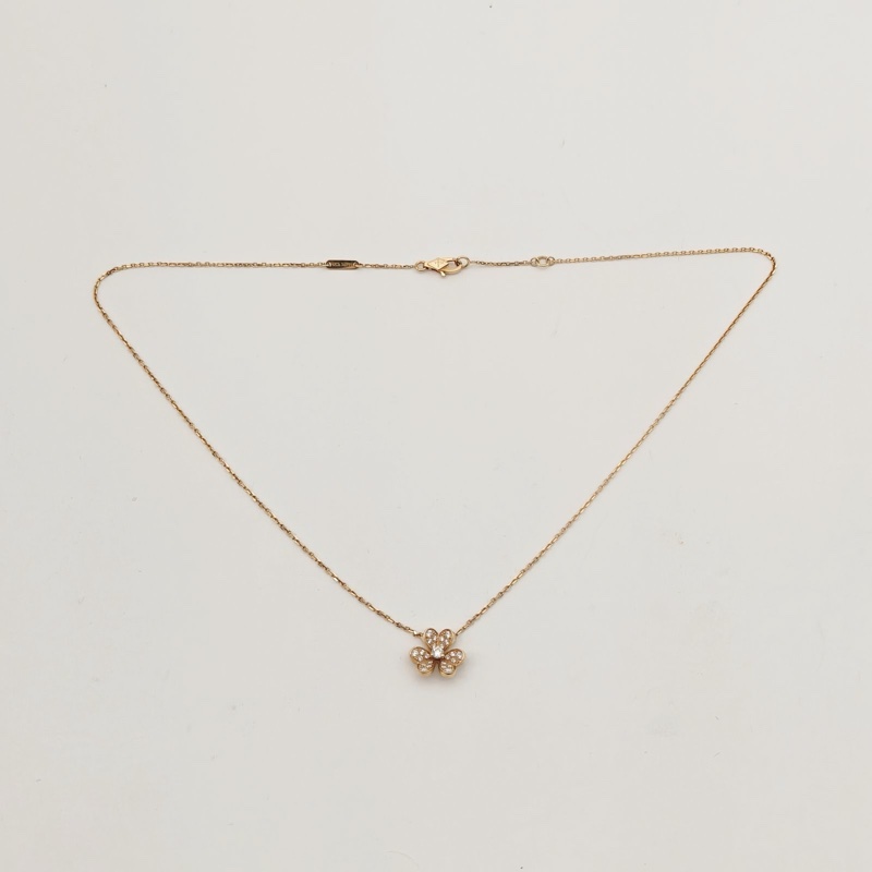 VAN CLEEF&ARPELS Frivole花朵項鏈迷你滿鑽18K黃金/鑽石-4