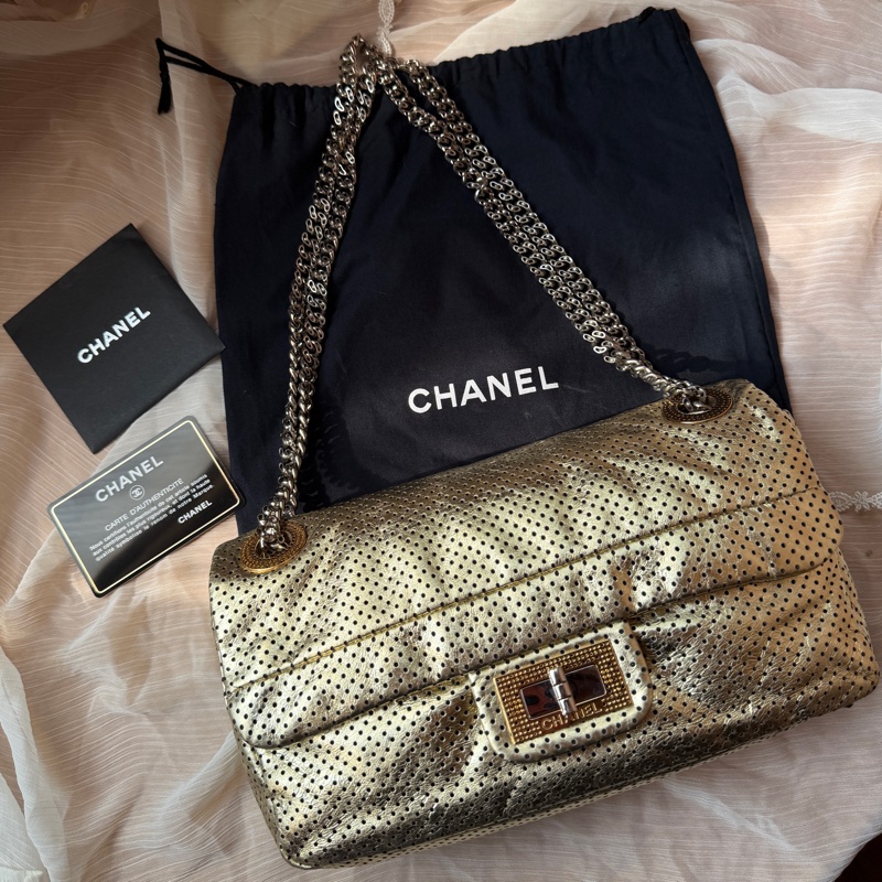 Chanel 香奈兒 金色2.55沖孔口蓋包/單肩包-0