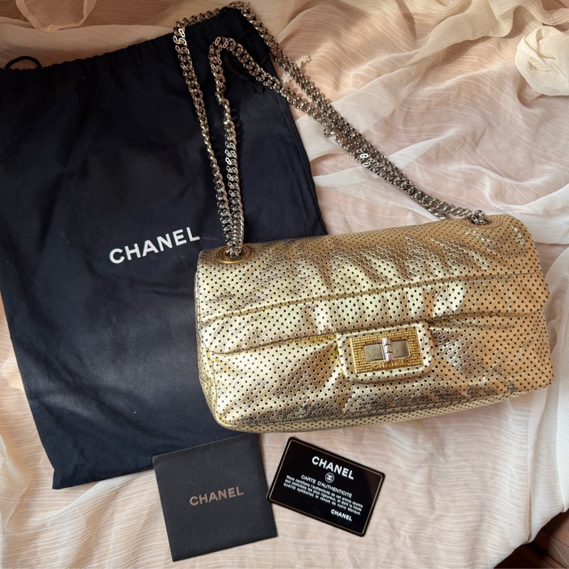 Chanel 香奈兒 金色2.55沖孔口蓋包/單肩包-1