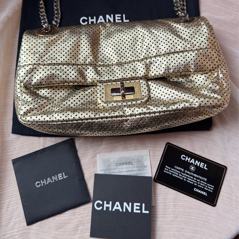 Chanel 香奈兒 金色2.55沖孔口蓋包/單肩包-2