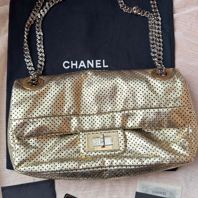 Chanel 香奈兒 金色2.55沖孔口蓋包/單肩包-4