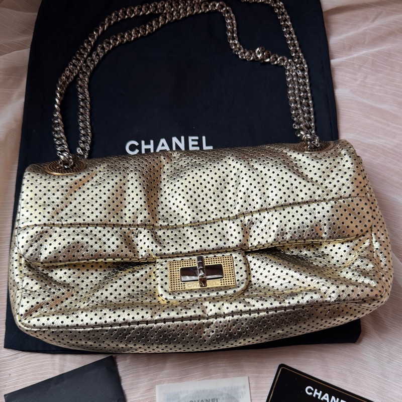 Chanel 香奈兒 金色2.55沖孔口蓋包/單肩包-6