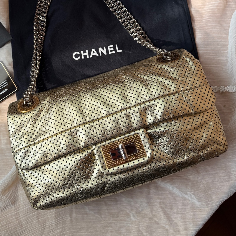 Chanel 香奈兒 金色2.55沖孔口蓋包/單肩包-7