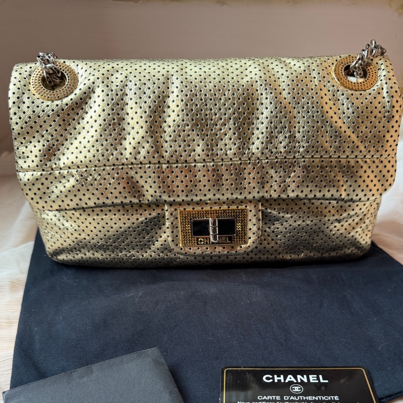 Chanel 香奈兒 金色2.55沖孔口蓋包/單肩包-8