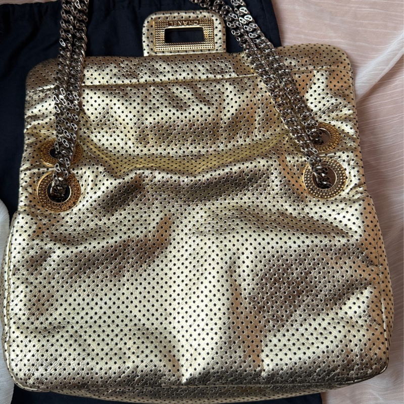 Chanel 香奈兒 金色2.55沖孔口蓋包/單肩包-9