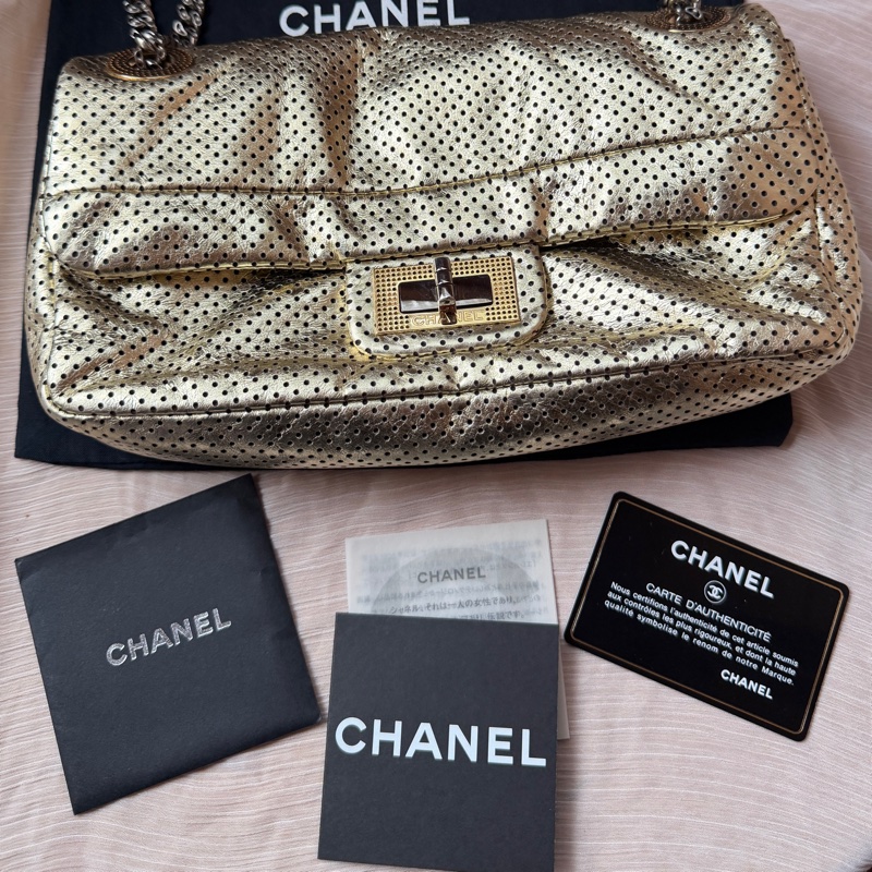 Chanel 香奈兒 金色2.55沖孔口蓋包/單肩包-26