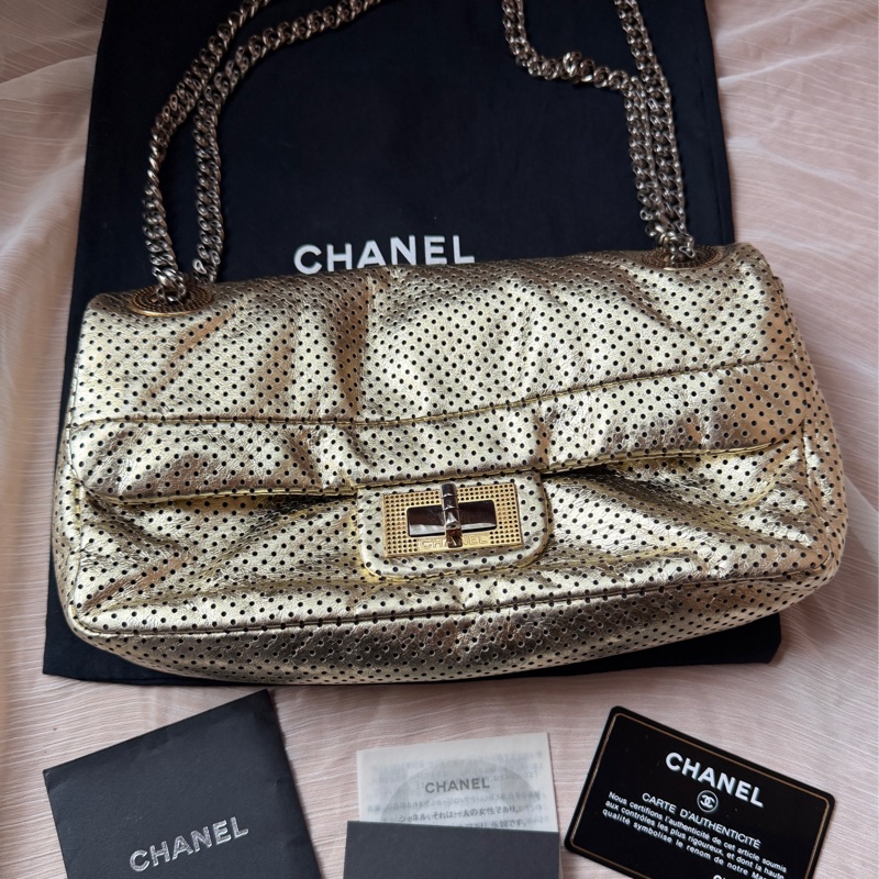 Chanel 香奈兒 金色2.55沖孔口蓋包/單肩包-33