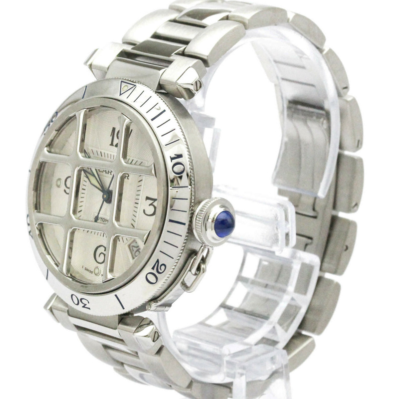 卡地亞 Pasha 38 格紋精鋼自動男士腕錶 W31040H3 拋光-1