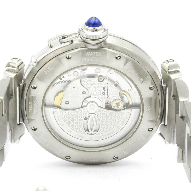 卡地亞 Pasha 38 格紋精鋼自動男士腕錶 W31040H3 拋光-5