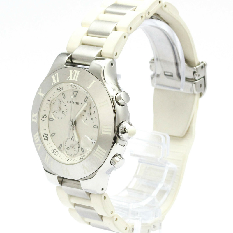 卡地亞 Must 21 Chronoscaph 精鋼橡膠男士腕錶 W10184U2 拋光-1