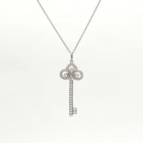 TIFFANY&CO TiffanyKeys鳶尾花鑰匙項鏈中號3.8cm滿鑽鑽石/pt950