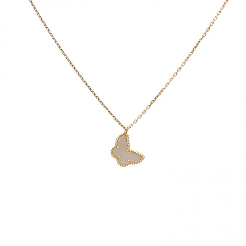 VAN CLEEF&ARPELS LuckyAlhambra蝴蝶項鏈18K黃金/白貝母