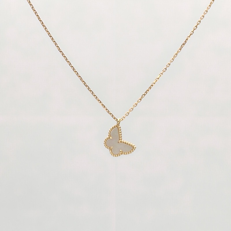 VAN CLEEF&ARPELS LuckyAlhambra蝴蝶項鏈18K黃金/白貝母-1