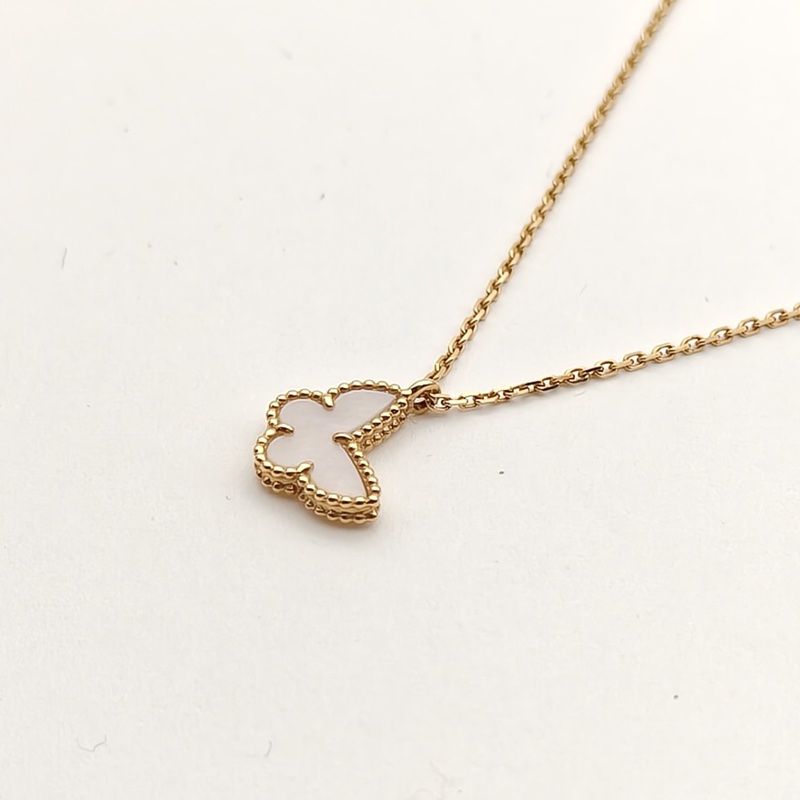 VAN CLEEF&ARPELS LuckyAlhambra蝴蝶項鏈18K黃金/白貝母-2