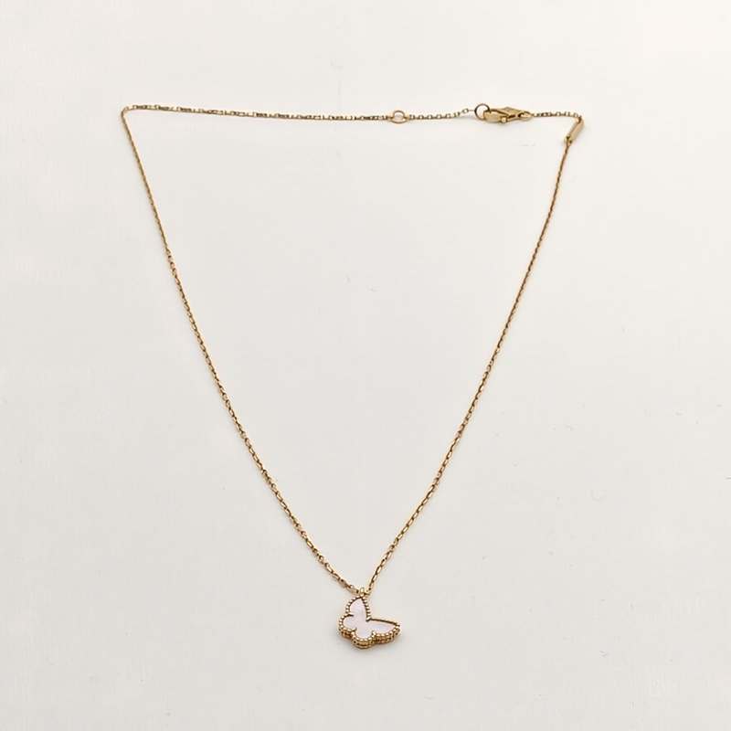 VAN CLEEF&ARPELS LuckyAlhambra蝴蝶項鏈18K黃金/白貝母-3