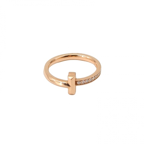 TIFFANY&CO 18K玫瑰金鑽石T1線圈戒指53