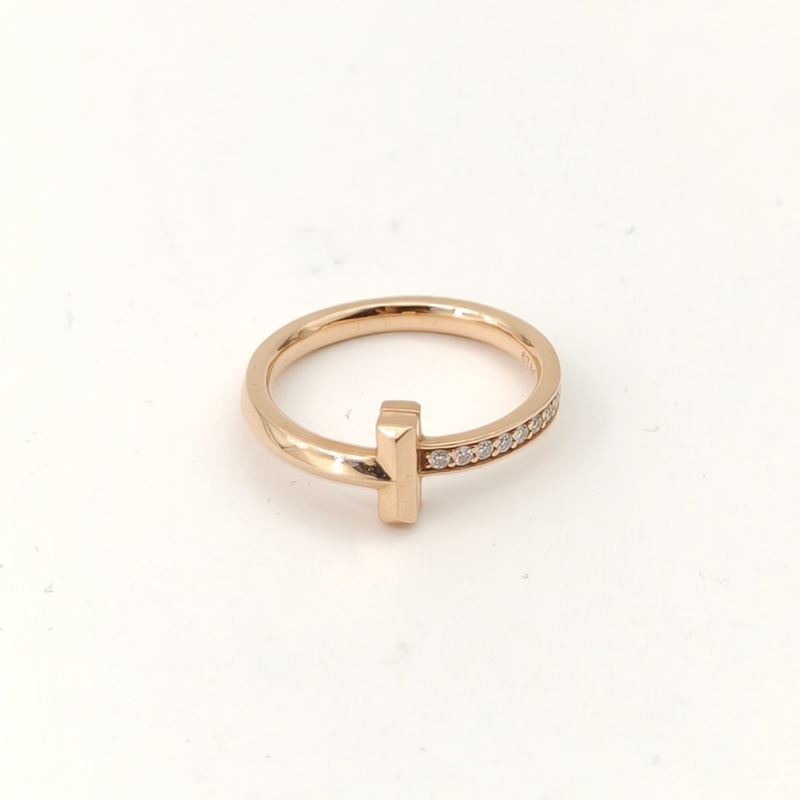 TIFFANY&CO 18K玫瑰金鑽石T1線圈戒指53-1