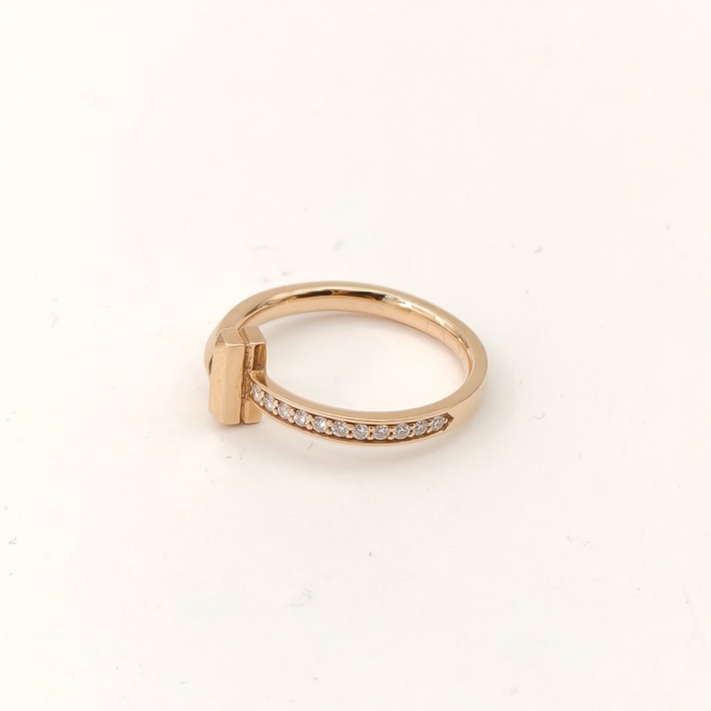 TIFFANY&CO 18K玫瑰金鑽石T1線圈戒指53-3