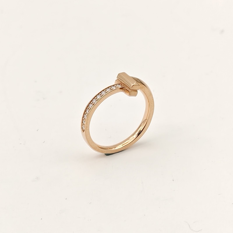 TIFFANY&CO 18K玫瑰金鑽石T1線圈戒指53-4
