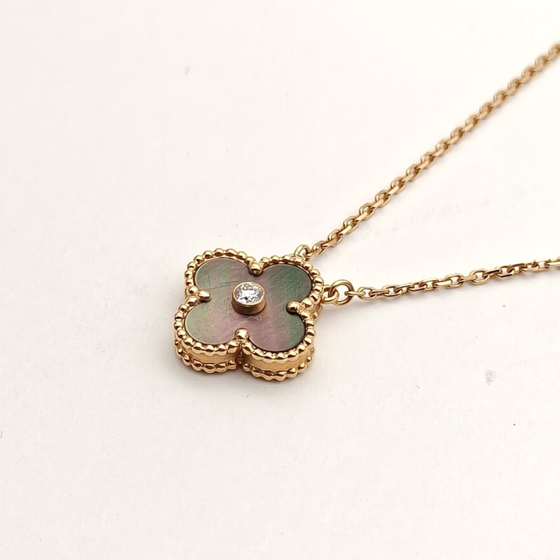 VAN CLEEF&ARPELS VintageAlhambra中號單花項鏈14年聖誕18K玫瑰金/鑽石/灰貝母-1