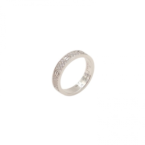 CARTIER 18K白金鑽石LOVE三排鑽滿天星窄版戒指51