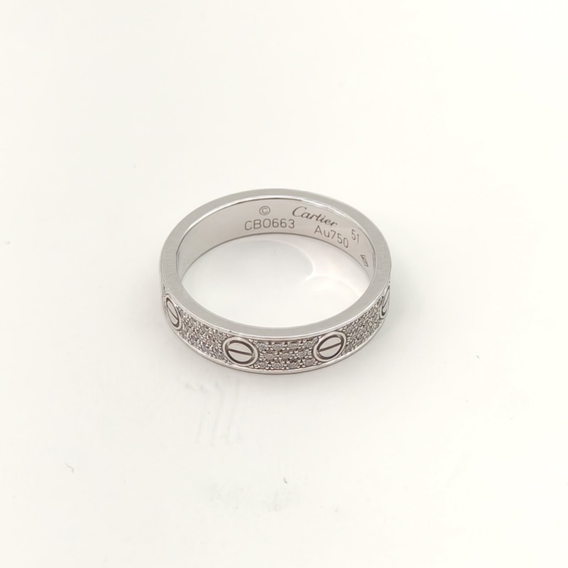 CARTIER 18K白金鑽石LOVE三排鑽滿天星窄版戒指51-1