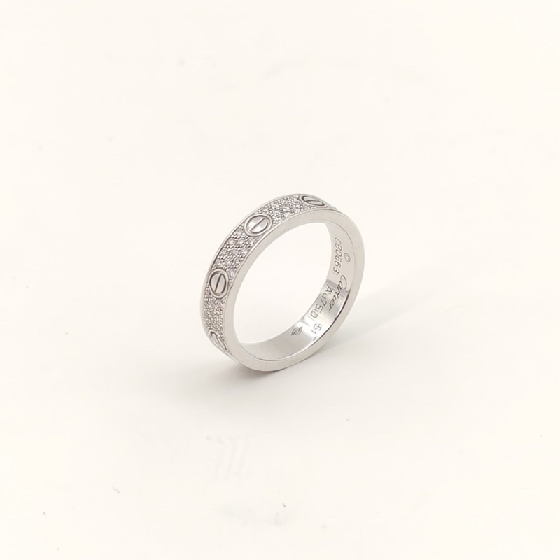 CARTIER 18K白金鑽石LOVE三排鑽滿天星窄版戒指51-2