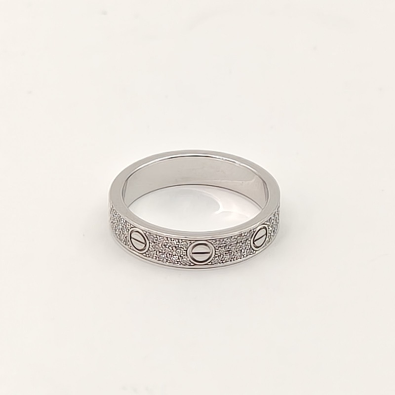 CARTIER 18K白金鑽石LOVE三排鑽滿天星窄版戒指51-3