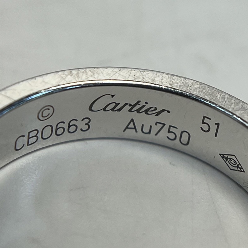 CARTIER 18K白金鑽石LOVE三排鑽滿天星窄版戒指51-4